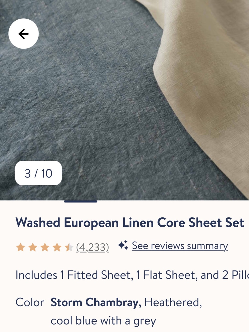 Brooklinen Washed Linen Flat Sheet in Cal King Storm Chambray